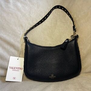 Valentino Garavani Black Pebbled Leather Shoulder Bag
